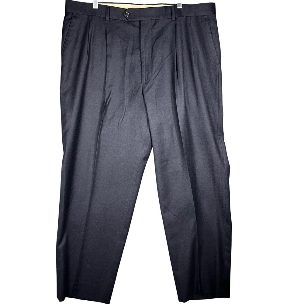 Grant Thomas‎ Dress Pants Men 42 Navy Blue Wool Cashmere Pleated Made in Italy